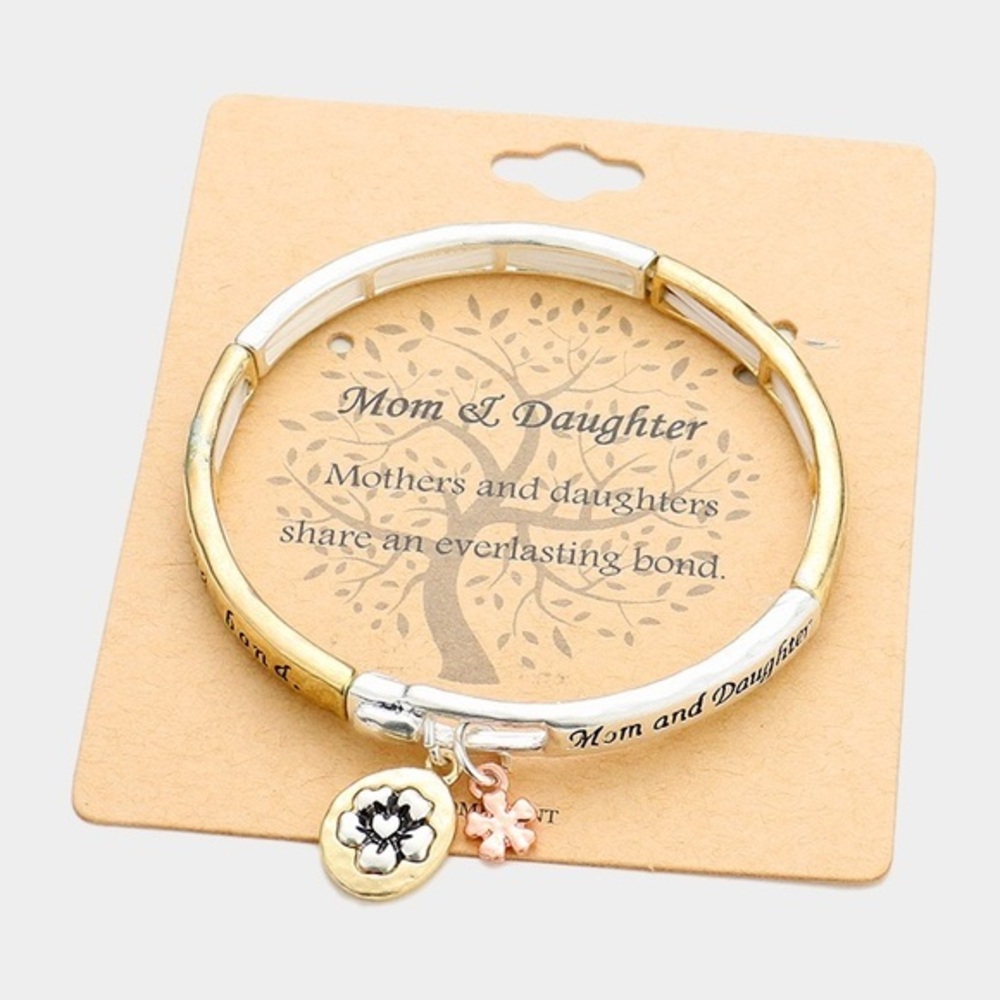 Silver gold Mom & daughter message charm fashion bracelet